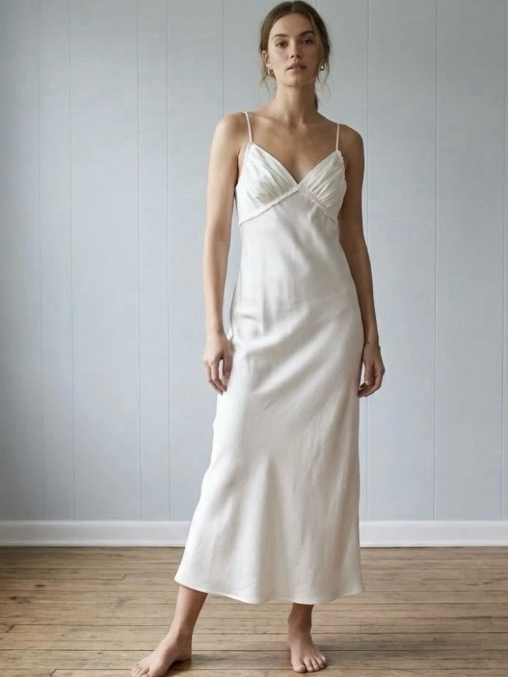 Vera Wang Ivory Satin Slip Dress Size XL Nightgown Babydoll Dress